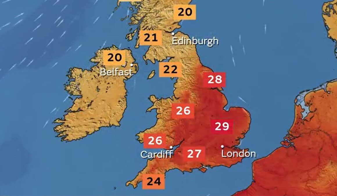 Britain could record hottest day of the year so far as temperatures soar to 32C with heatwave gripping the country – but thunderstorms are on the way