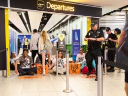 Just Stop Oil eco idiots trying to unleash ‘summer of chaos’ by blocking Gatwick Airport departure gate are arrested – as ‘pathetic’ stunt is mercilessly mocked after passengers simply stepped over them