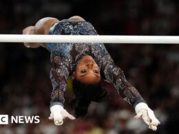 Simone Biles draws A-list celebrity crowd at Paris Olympics