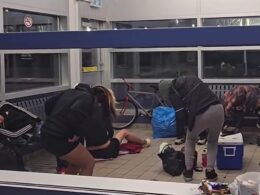 Terrifying video shows ‘zombie’ drug addicts sheltering in Alberta bus station just hours before school children arrive in scenes hauntingly similar to The Walking Dead