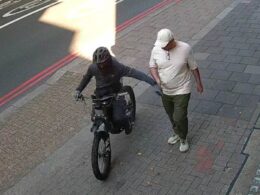 Moment brazen phone thief on electric bike snatches a mobile from unsuspecting man’s hand in Hyde Park