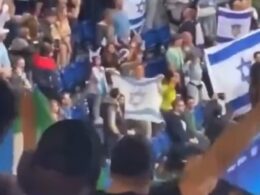 Shocking moment pro-Palestine yobs scream ‘Heil Hitler’ and make Nazi salutes during Israel’s Olympic football match