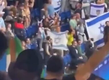 Shocking moment pro-Palestine yobs scream ‘Heil Hitler’ and make Nazi salutes during Israel’s Olympic football match