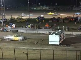 Horror as out-of-control demolition derby truck crashes through safety barriers and begins speeding down busy highway