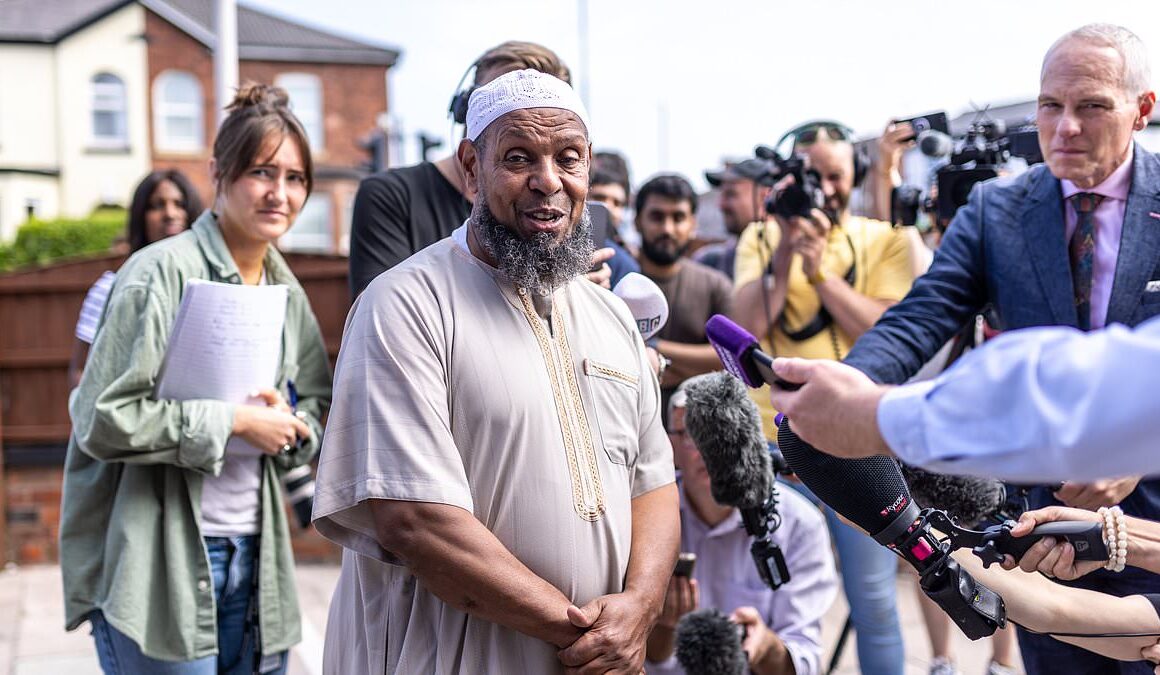 ‘Terrified’ imam trapped in Southport mosque for hours as rioters attacked said he feared they would ‘burn the place down’ with him inside – as he praises ‘humbling’ response from locals who repaired damage and brought flowers today