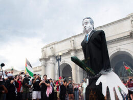 Anti-Israel Protesters at Union Station Take Down American Flag and Set It on Fire