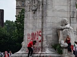 Anti-Israel Protesters Trash Columbus Memorial, Vandalize Liberty Bell