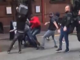 Football hooligans who brought ‘terror’ to streets as they battled with chairs, bins and flares ahead of Manchester United v Leeds game are banned from matches