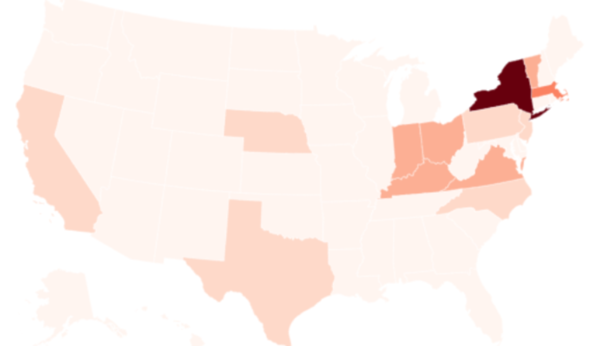 Map Shows States That Have Produced the Most VPs