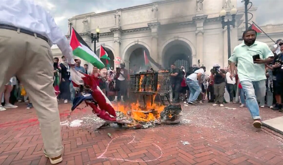 VP Harris finally reacts to DC violence, hours after flag burning by anti-Israel agitators