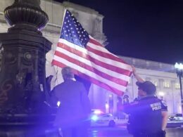 Lawmakers channel UNC ‘frat bros’ by replacing American flags torn down by pro-Palestine rioters near the Capitol after anti-Netanyahu demonstrations