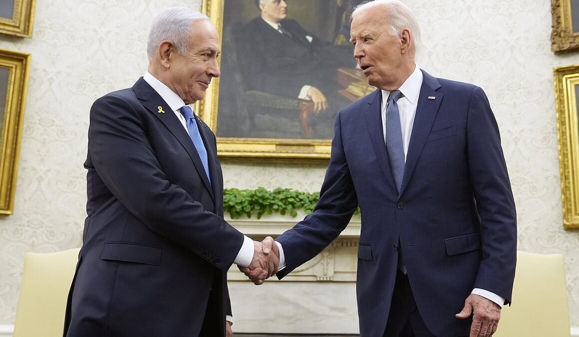 Biden and Benjamin Netanyahu meet at the White House for historic talks: Joe and Bibi ignore barrage of questions as they discuss Gaza ceasefire