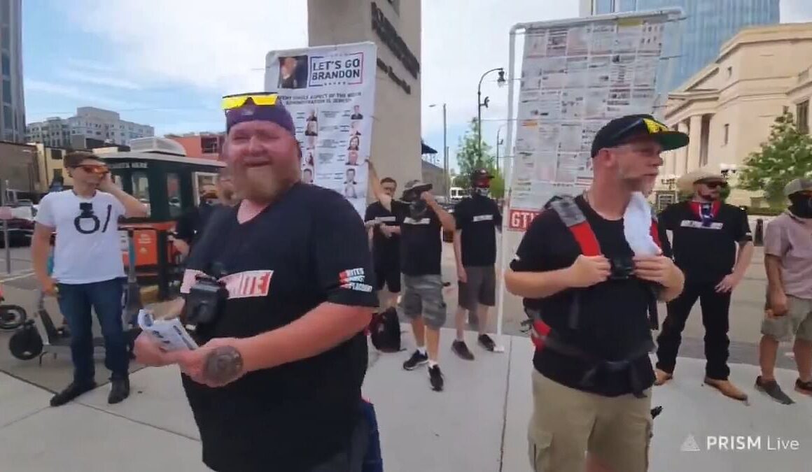 Neo-Nazis are filmed hurling disgusting racist slurs at black children as young as eight in downtown Nashville