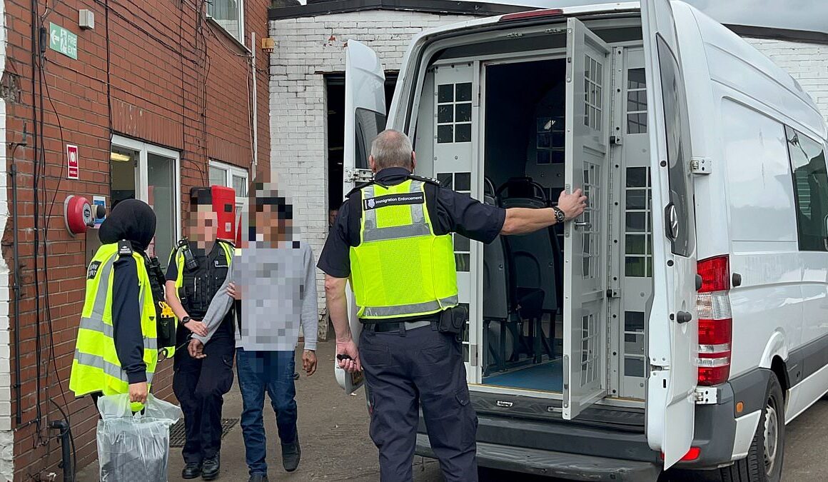 Home Office raids scrapyard to find illegal immigrants living in makeshift shipping containers as they earn just £2.33 an hour for 60-hour weeks