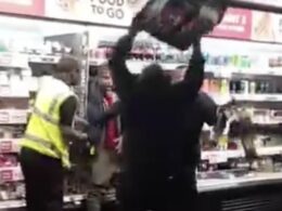 Moment suspected thief is cornered by a horde of angry Asda workers after allegedly trying to steal from the shop