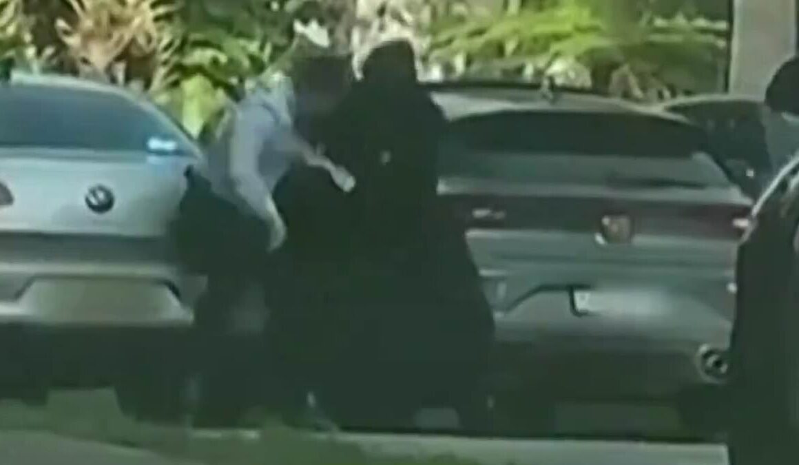 Dramatic moment alleged gunman loitering outside John Ibrahim’s Sydney mansion struggles with police after they ‘pounced on the wrong car’