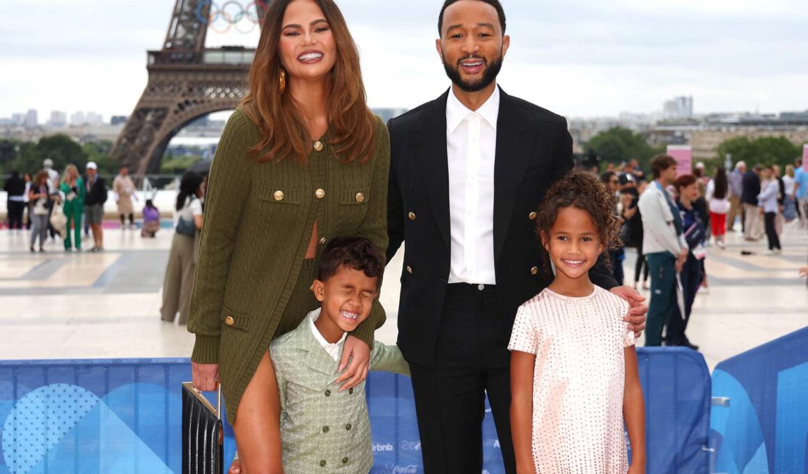 Chrissy Teigen Leaves Her Pants at Home as She Attends Olympics Opening Ceremony with John Legend and Her Kids