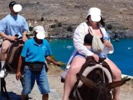 The shocking plight of Greek donkey ‘taxis’: Desperate appeal to end cruel rides in holiday resorts as pictures show animals carrying obese tourists and carting two people at once up steep slope in Rhodes