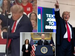 Trump delights crowd with comical Biden impression as he attacks Kamala’s record in ‘Communist San Francisco’