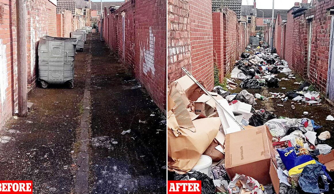 Fury as fly-tippers dump mountain of rubbish including unwanted toys, dirty mattresses and plastic bottles down alleyway just days after deep-clean