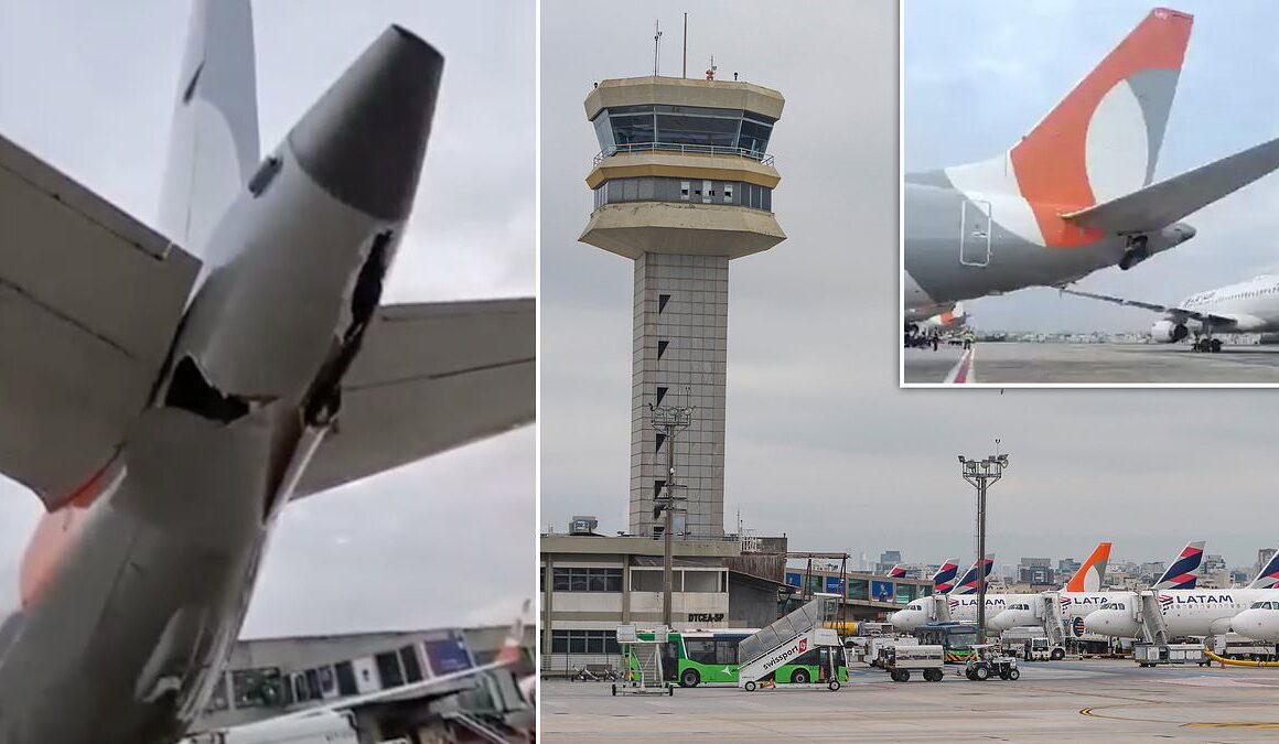 Shocking moment two planes full of passengers collide at airport