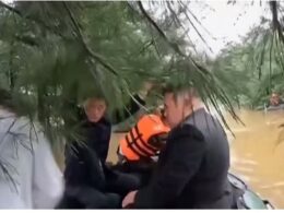 Hilarious moment Kim Jong Un heads out on a boat to survey North Korean floods… and crashes into a tree