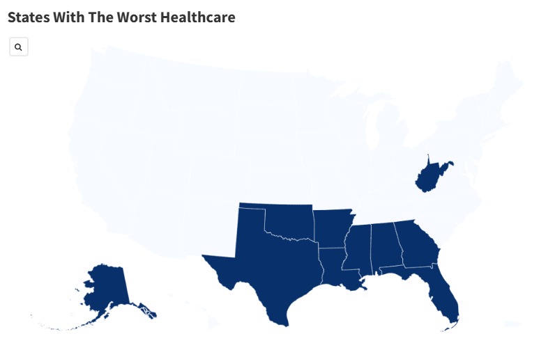 Map Shows States With The Worst Health Care