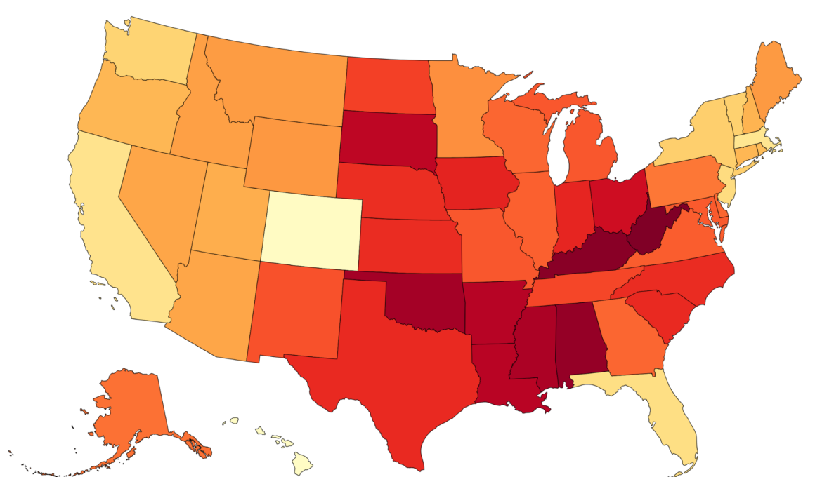 Map Shows Which States Are the Most Overweight