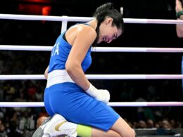 Female boxer yells ‘this is unjust’ and falls to her knees in tears as she quits fight against ‘biologically male’ Olympic opponent Imane Khelif after just 46 SECONDS following two powerful punches