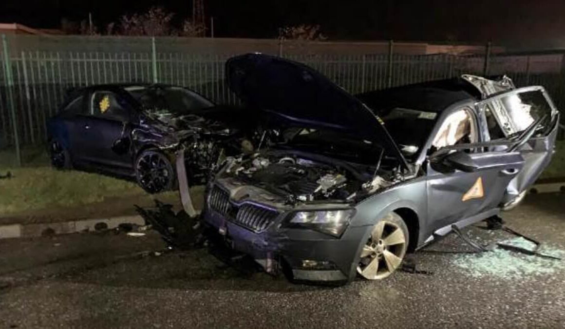 Terrifying moment boy racers smash into innocent taxi driver at more than 100mph is revealed as they avoid jail