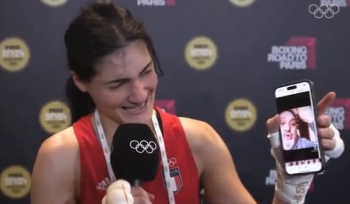 Emotional moment female boxer dedicates qualifying for Olympics to her dead father… only to ultimately lose to ‘biologically male’ opponent – but dignified Italian says she hopes Imane Khelif ‘carries on to the end’