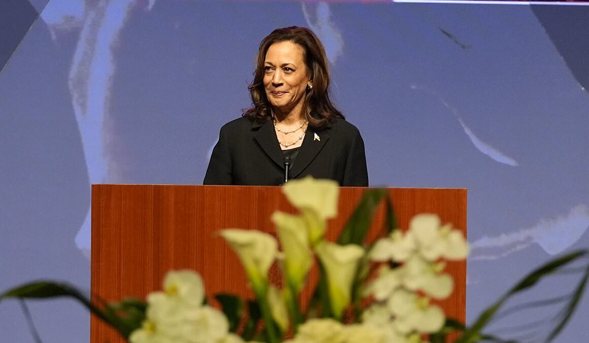 Kamala Harris makes a very ironic slip-up during eulogy to late Congresswoman at memorial service alongside Bill and Hillary Clinton