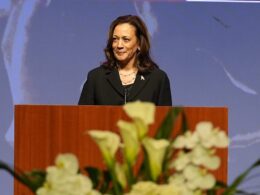 Kamala Harris makes a very ironic slip-up during eulogy to late Congresswoman at memorial service alongside Bill and Hillary Clinton