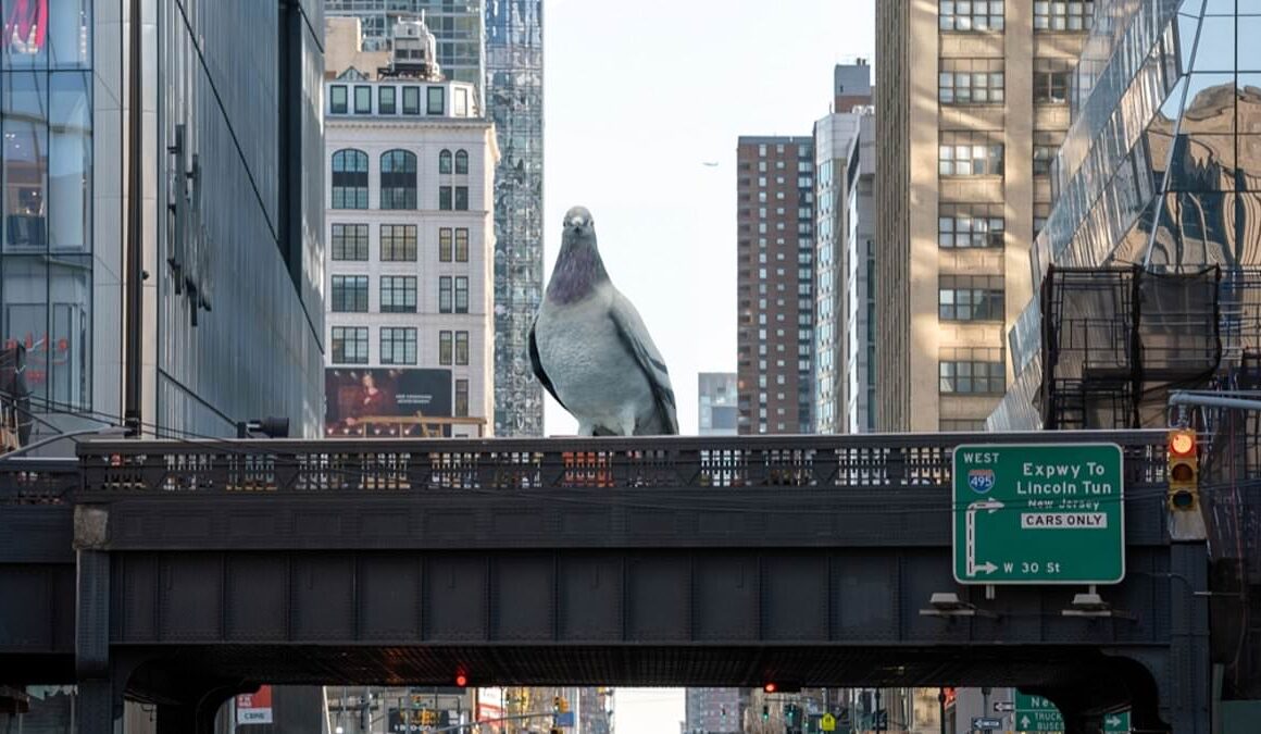 Why there’s a 16ft pigeon sitting on top of iconic New York City tourist site