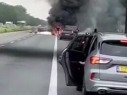 Horror as plane crashes into busy motorway and explodes in a huge fireball killing pilot on a training flight