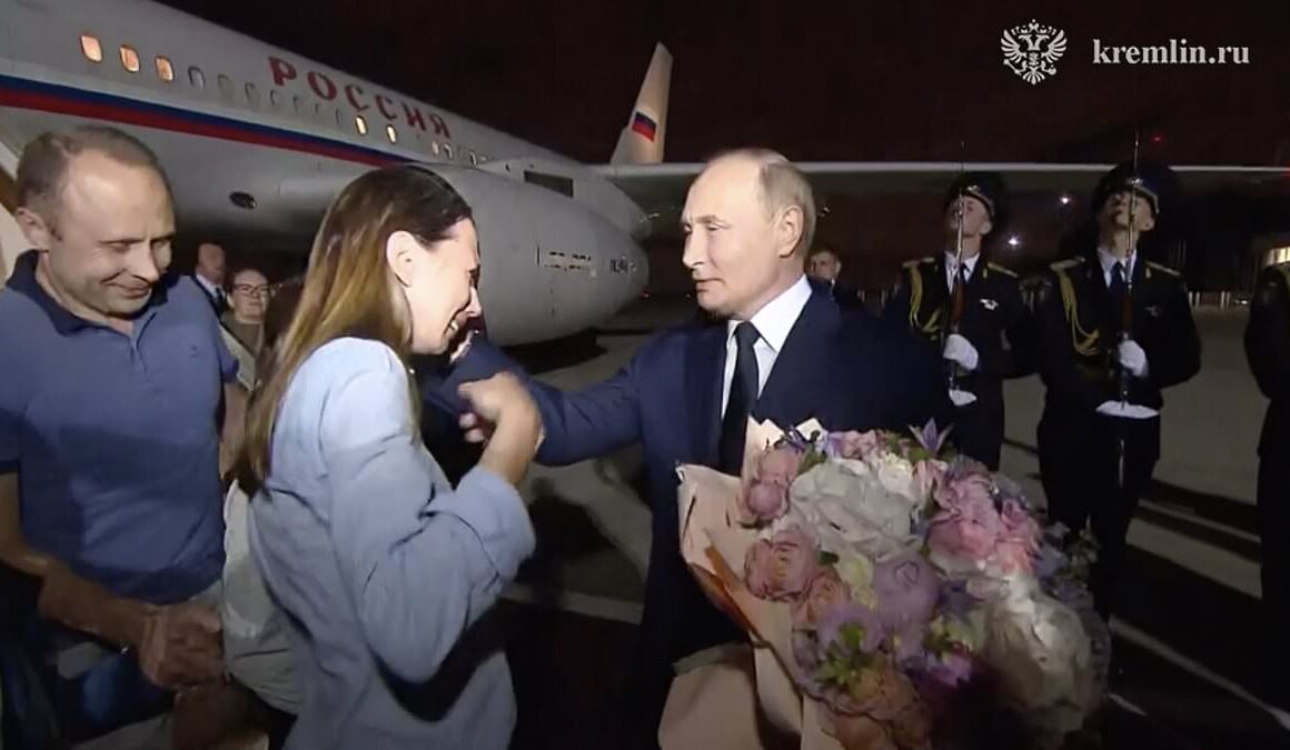 Moment Putin welcomes two children of Kremlin spies to Moscow – hours after the Spanish-speaking siblings, 8 and 11, ‘found out their “Argentine” parents were actually Russians’