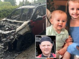 Two children saved from car fire by a quick-thinking hero who smashed the windows with his golf club