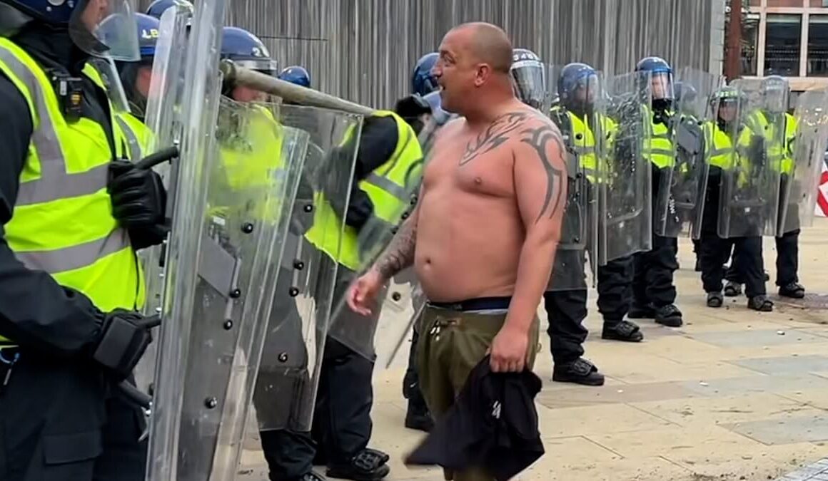 Sunderland riot police chief warns ‘We are coming for you’ as arrests climb to ten from night of destructive chaos – as horror video emerges of wooden fence post being thrown at police like spear