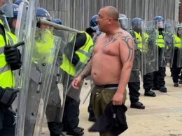 Sunderland riot police chief warns ‘We are coming for you’ as arrests climb to ten from night of destructive chaos – as horror video emerges of wooden fence post being thrown at police like spear