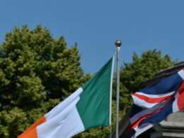 Northern Ireland Anti-Migration Rally Sees UK Union Jack and Irish Tricolour Flags Fly Side by Side