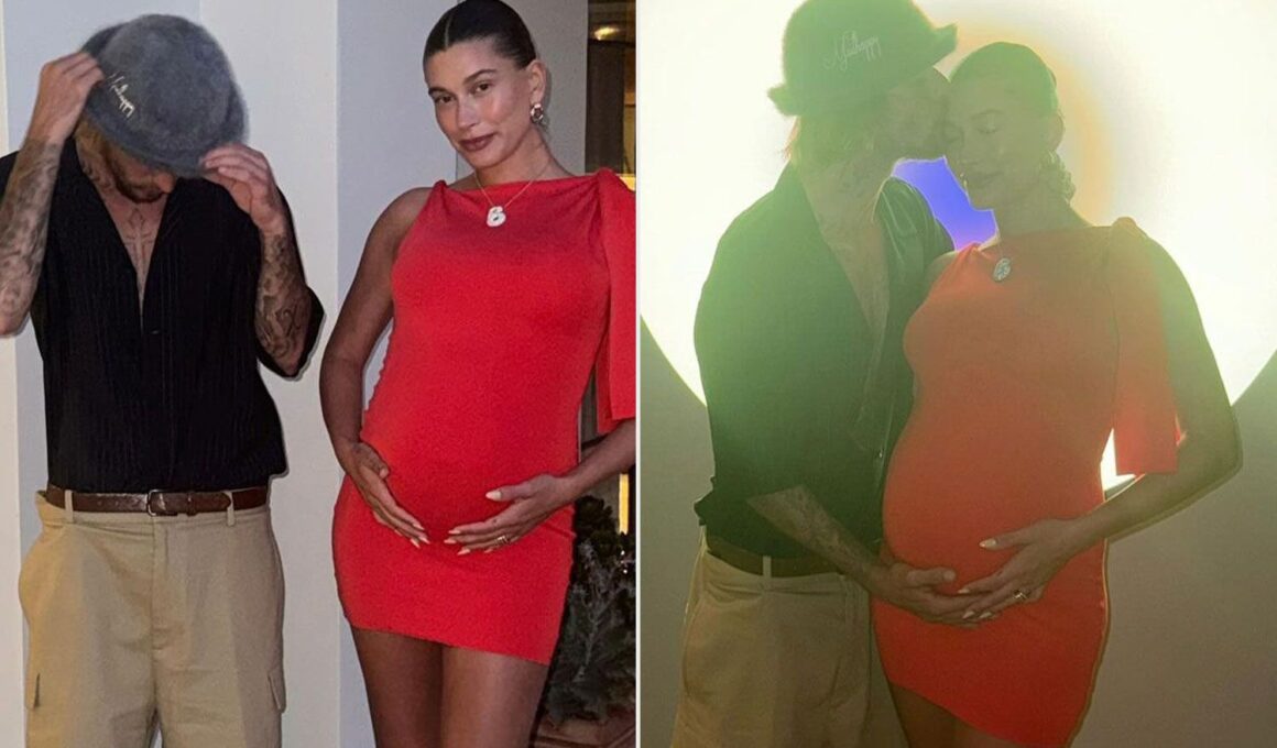 Pregnant Hailey Bieber Shares a Kiss with Husband Justin as They Pose for Wholesome New Couple Photos