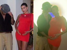 Pregnant Hailey Bieber Shares a Kiss with Husband Justin as They Pose for Wholesome New Couple Photos