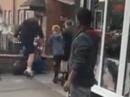 Moment ‘gang of feral children’ attack man, knocking him to the floor before stamping on his head in sickening assault outside of barber shop