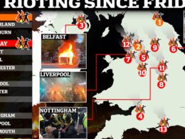 UK riots: Map reveals extent of violence and looting as major cities across the country descend into chaos amid fallout from Southport stabbing tragedy