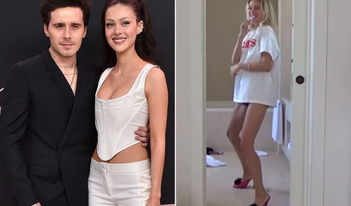 Brooklyn Beckham Shares Silly Video of Wife Nicola Brushing Her Teeth in Underwear and Heels — Watch!