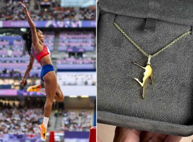 Tara Davis-Woodall Won Gold at Paris Olympics Wearing Custom Necklace That Honors Her Signature Pose