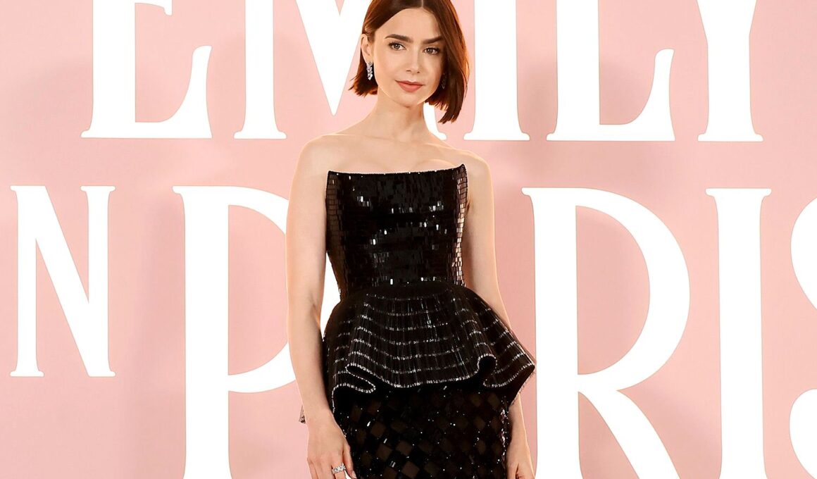 Lily Collins Went Full Emily Cooper in Sophisticated Sequin Gown at the Emily in Paris Season 4 Premiere