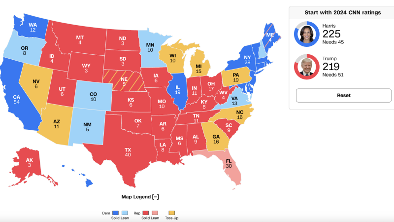 New CNN Road to 270 shows multiple pathways to victory for both Harris and Trump in reshaped race